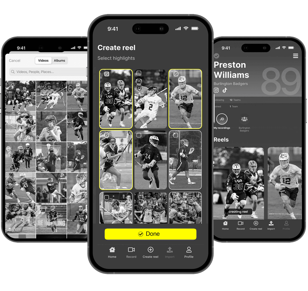 Selecting highlights to create a reel in Athlete AI